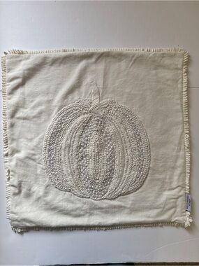 Well Dressed Home Square Pillow Case Halloween Pumpkin Ecru Cotton 20x20